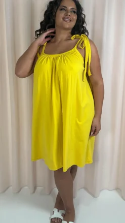 CurveWow Tie Strap Mini Dress Yellow