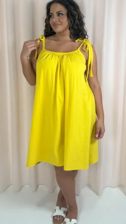 CurveWow Tie Strap Mini Dress Yellow