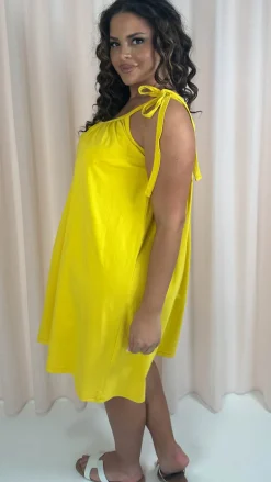 CurveWow Tie Strap Mini Dress Yellow
