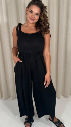CurveWow Tie Strappy Wideleg Jumpsuit Black