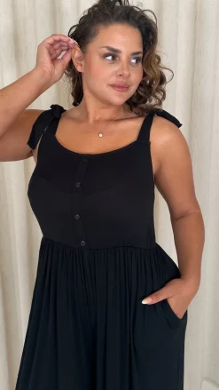 CurveWow Tie Strappy Wideleg Jumpsuit Black