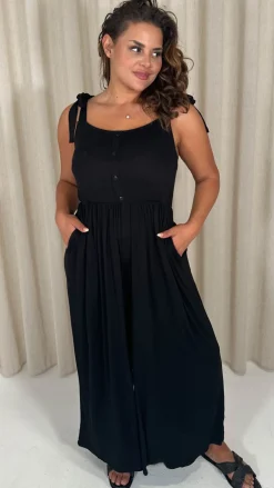 CurveWow Tie Strappy Wideleg Jumpsuit Black