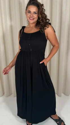 CurveWow Tie Strappy Wideleg Jumpsuit Black