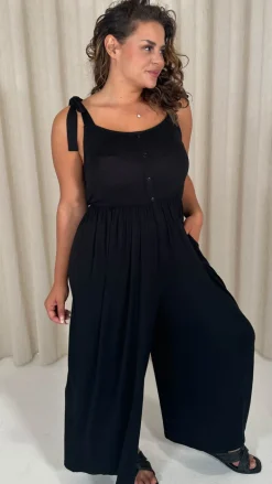 CurveWow Tie Strappy Wideleg Jumpsuit Black