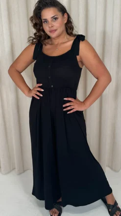 CurveWow Tie Strappy Wideleg Jumpsuit Black