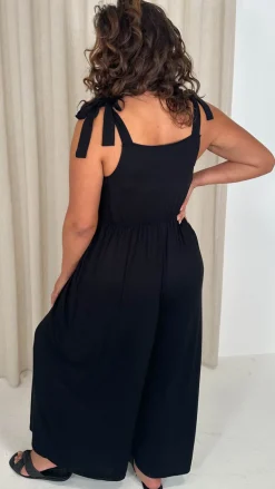 CurveWow Tie Strappy Wideleg Jumpsuit Black