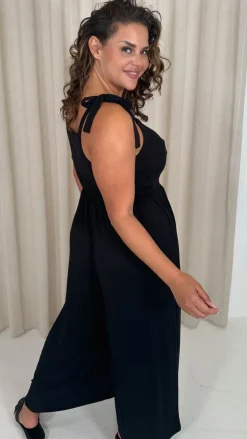 CurveWow Tie Strappy Wideleg Jumpsuit Black