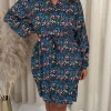 CurveWow Tie Waist Shirt Mini Dress Multi Floral
