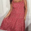 CurveWow Tiered Cami Dress Red Ditsy