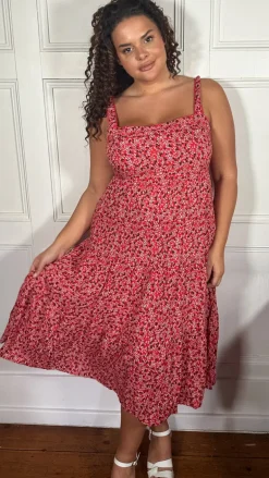 CurveWow Tiered Cami Dress Red Ditsy