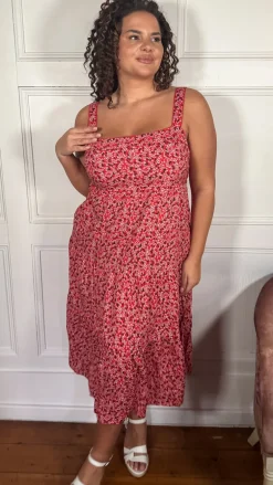 CurveWow Tiered Cami Dress Red Ditsy