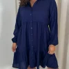 CurveWow Tiered Cargo Shirt Dress Navy