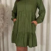 CurveWow Tiered Cargo Shirt Dress Khaki