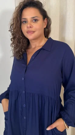 CurveWow Tiered Cargo Shirt Dress Navy