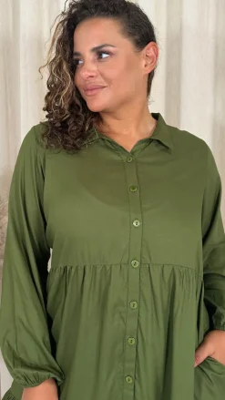 CurveWow Tiered Cargo Shirt Dress Khaki