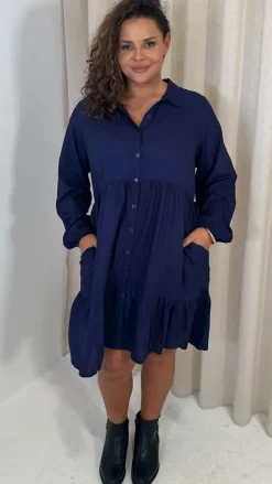 CurveWow Tiered Cargo Shirt Dress Navy