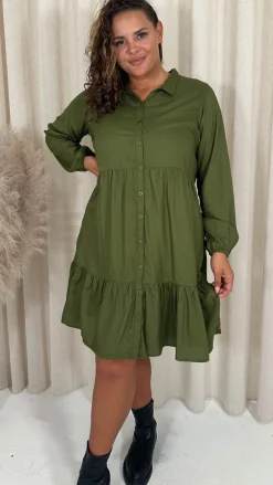 CurveWow Tiered Cargo Shirt Dress Khaki
