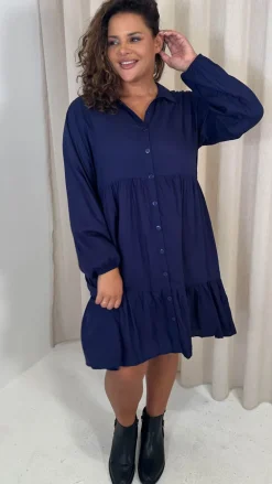 CurveWow Tiered Cargo Shirt Dress Navy