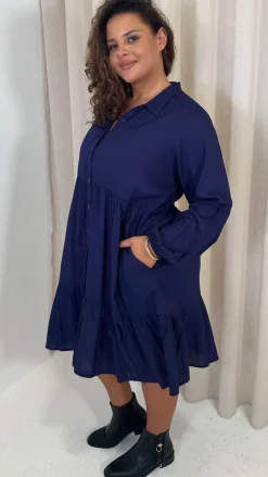 CurveWow Tiered Cargo Shirt Dress Navy