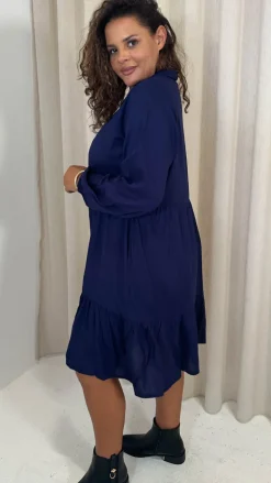 CurveWow Tiered Cargo Shirt Dress Navy