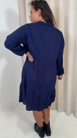 CurveWow Tiered Cargo Shirt Dress Navy