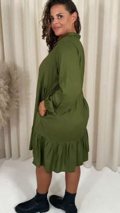 CurveWow Tiered Cargo Shirt Dress Khaki