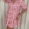 CurveWow Tiered Hem Wrap Dress Pink Multi Ditsy