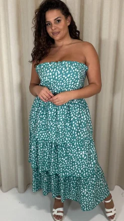 CurveWow Tiered Maxi Dress Green Smudge