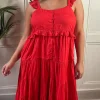 CurveWow Tiered Maxi Dress Red
