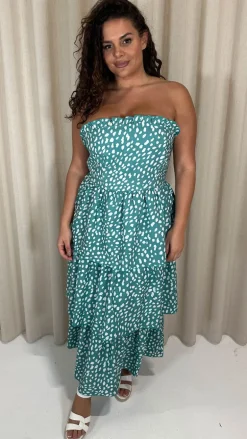 CurveWow Tiered Maxi Dress Green Smudge