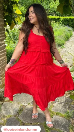 CurveWow Tiered Maxi Dress Red