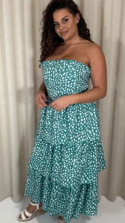 CurveWow Tiered Maxi Dress Green Smudge
