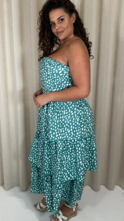 CurveWow Tiered Maxi Dress Green Smudge