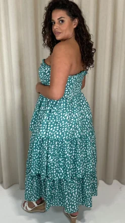 CurveWow Tiered Maxi Dress Green Smudge