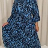 CurveWow Tiered Midaxi Dress Blue Zebra