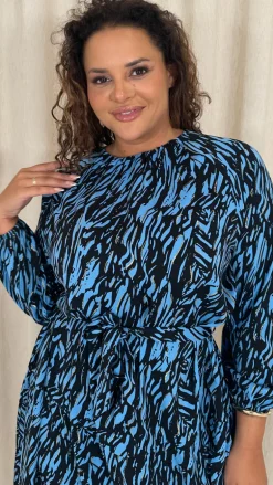 CurveWow Tiered Midaxi Dress Blue Zebra