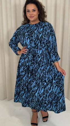 CurveWow Tiered Midaxi Dress Blue Zebra