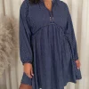 CurveWow Trim Detail Smock Dress Navy Spot