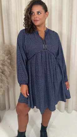 CurveWow Trim Detail Smock Dress Navy Spot