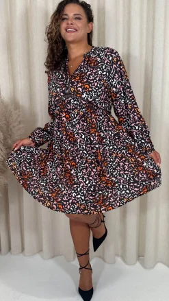 CurveWow Trim Detail Smock Dress Mixed Animal