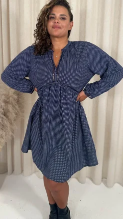 CurveWow Trim Detail Smock Dress Navy Spot