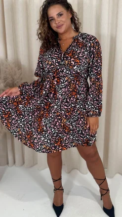 CurveWow Trim Detail Smock Dress Mixed Animal