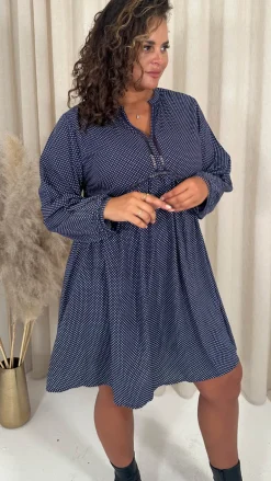CurveWow Trim Detail Smock Dress Navy Spot