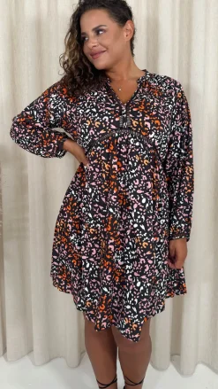 CurveWow Trim Detail Smock Dress Mixed Animal