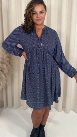 CurveWow Trim Detail Smock Dress Navy Spot
