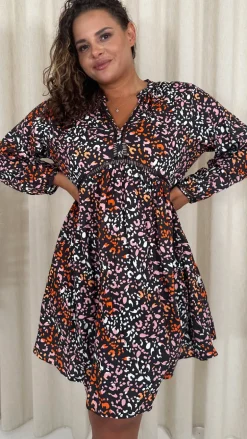 CurveWow Trim Detail Smock Dress Mixed Animal