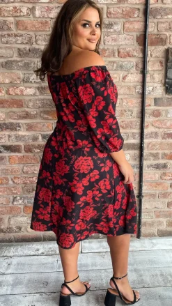 CurveWow Ubar Midi Dress Red Rose Print