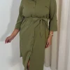 CurveWow Utility Shirt Dress Khaki