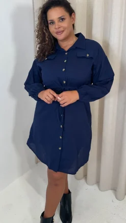 CurveWow Utility Shirt Dress Navy
