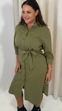 CurveWow Utility Shirt Dress Khaki
